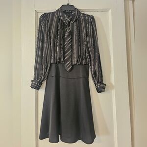 Karl Lagerfeld Black and White Striped Tie-Neck Dress